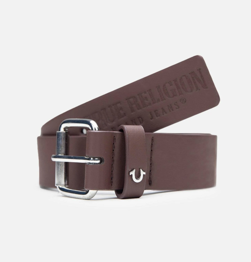 NEW True Religion Classic Casual Belt Brown Men's Size 38 Leather Logo TR300792